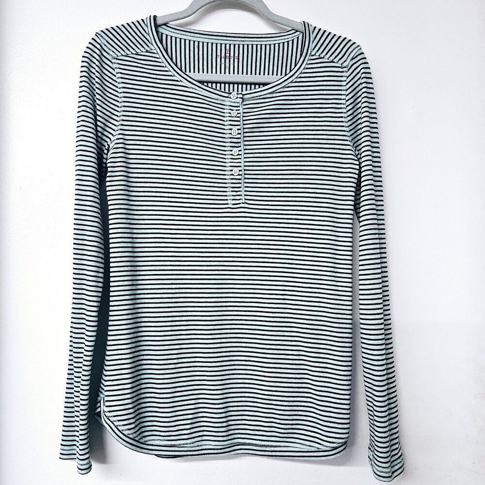 T By TALBOTS Bluish Green Stripped Long Sleeve Quarter Button-Up Women Shirt (S)